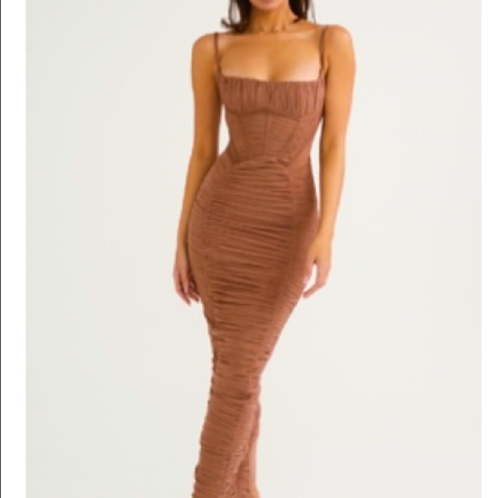 House of CB Lilian Mocha Corset Maxi Dress Small Regular Cup
